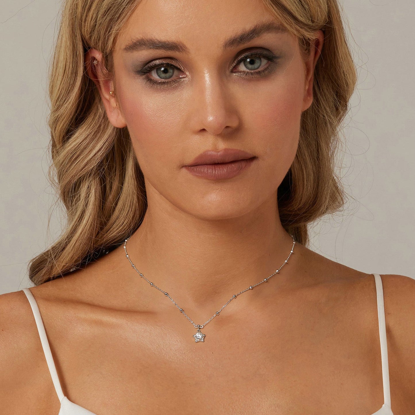 925 Sterling Silver 5mm Moissanite Necklace with delicate beaded chain and star pendant for Women on Tampa Home & Garden Store
