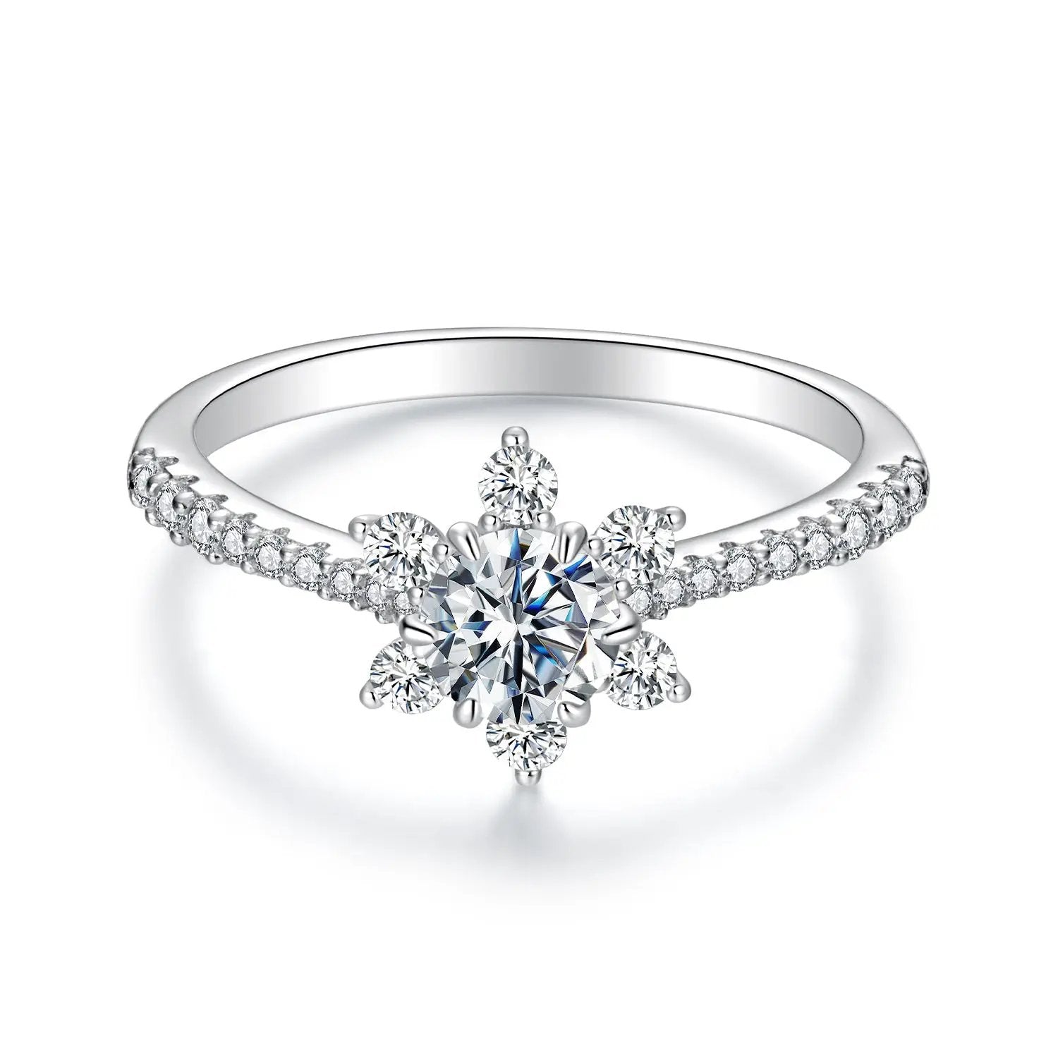 925 Sterling Silver Pavé Moissanite Ring with CZ, flower halo, size 6, Bids.com on Tampa Home & Garden Store