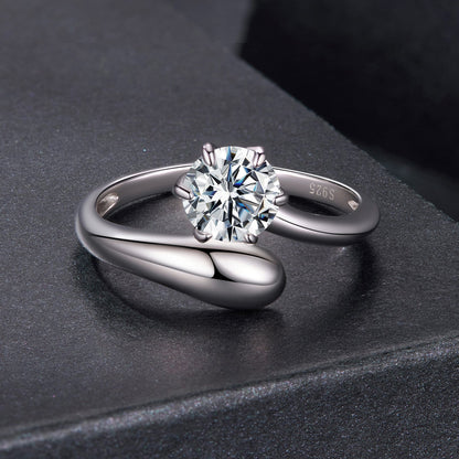 925 Sterling Silver 1 Carat Moissanite Ring set of 2 with solitaire center and band for women on Tampa Home & Garden Store