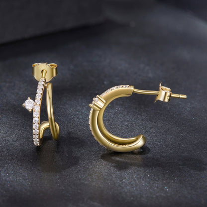 Gold-tone pavé hoop earrings for women with dangling moissanite accents, pair on Tampa Home & Garden Store
