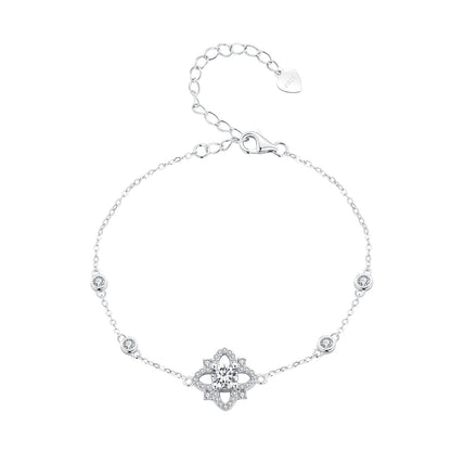 S925 sterling silver 0.5ct moissanite bracelet 16cm+5cm, floral centerpiece, extender chain on Tampa Home & Garden Store