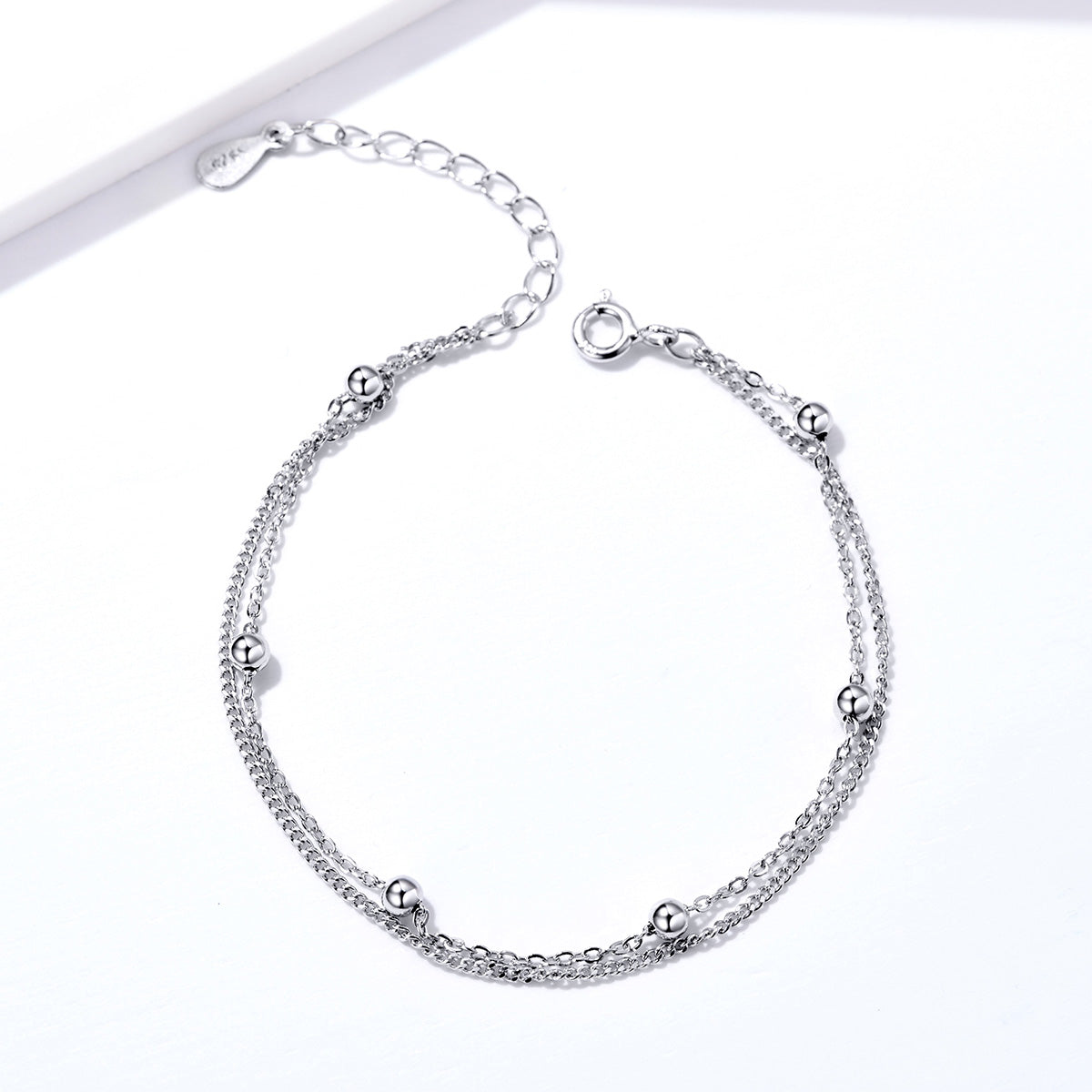 Bracelet 925 Sterling Silver adjustable 19cm double chain with bead accents by Bids.com on Tampa Home & Garden Store