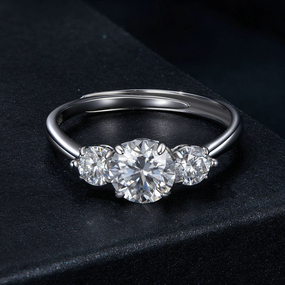 Three-stone moissanite ring in 925 sterling silver with center 6.5mm 1ct stone, size E on Tampa Home & Garden Store