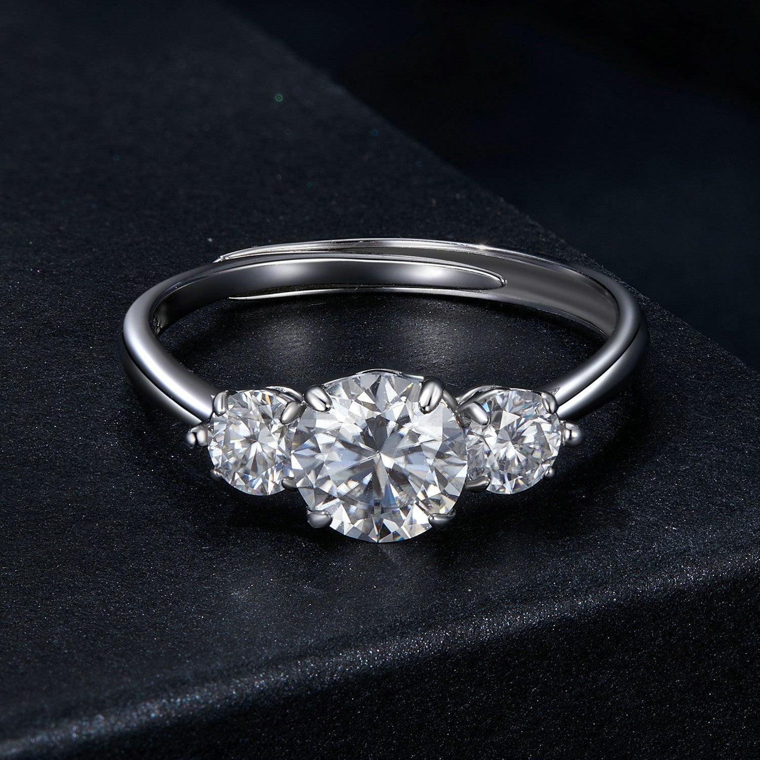 Three-stone moissanite ring in 925 sterling silver with center 6.5mm 1ct stone, size E on Tampa Home & Garden Store