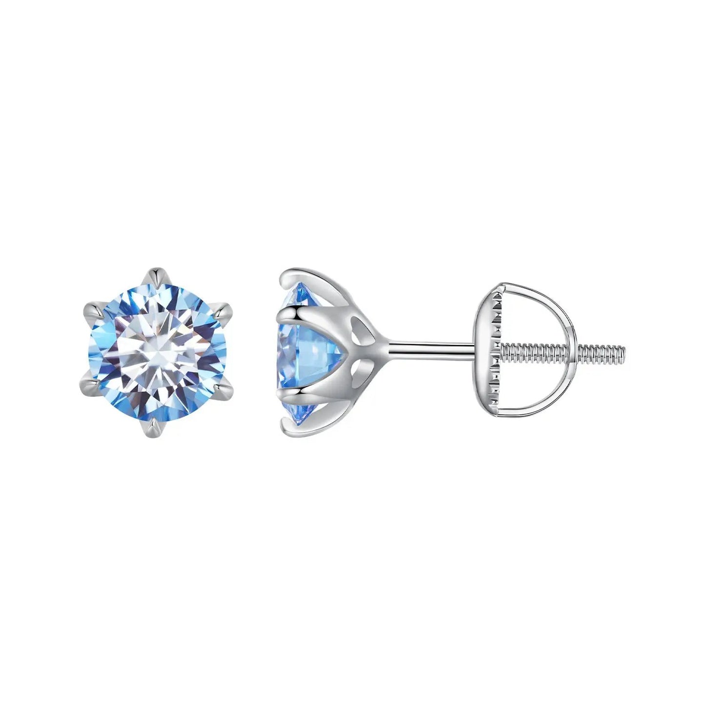 Sterling silver moissanite stud earring with blue gem, 7mm (1.00ct) screw-back post on Tampa Home & Garden Store