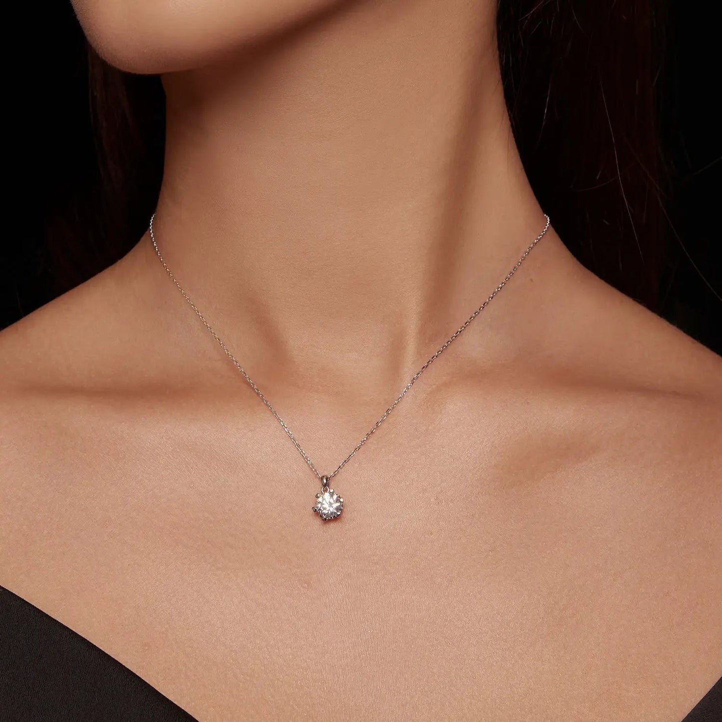 925 Sterling Silver Moissanite Necklace with halo pendant, 39cm+5cm chain by Bids.com on Tampa Home & Garden Store