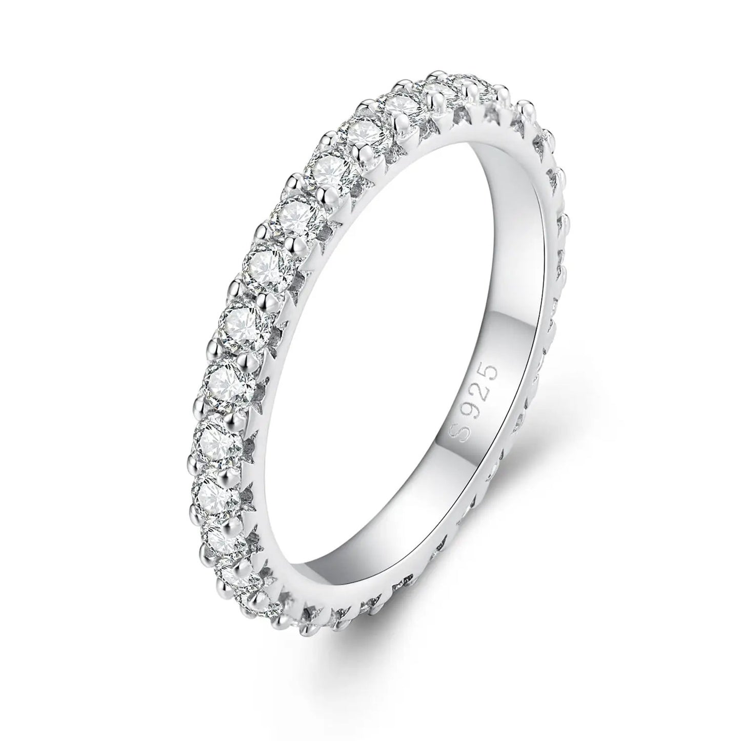 925 Sterling Silver Moissanite ring with 0.03ct stones around the band, size 6 on Tampa Home & Garden Store