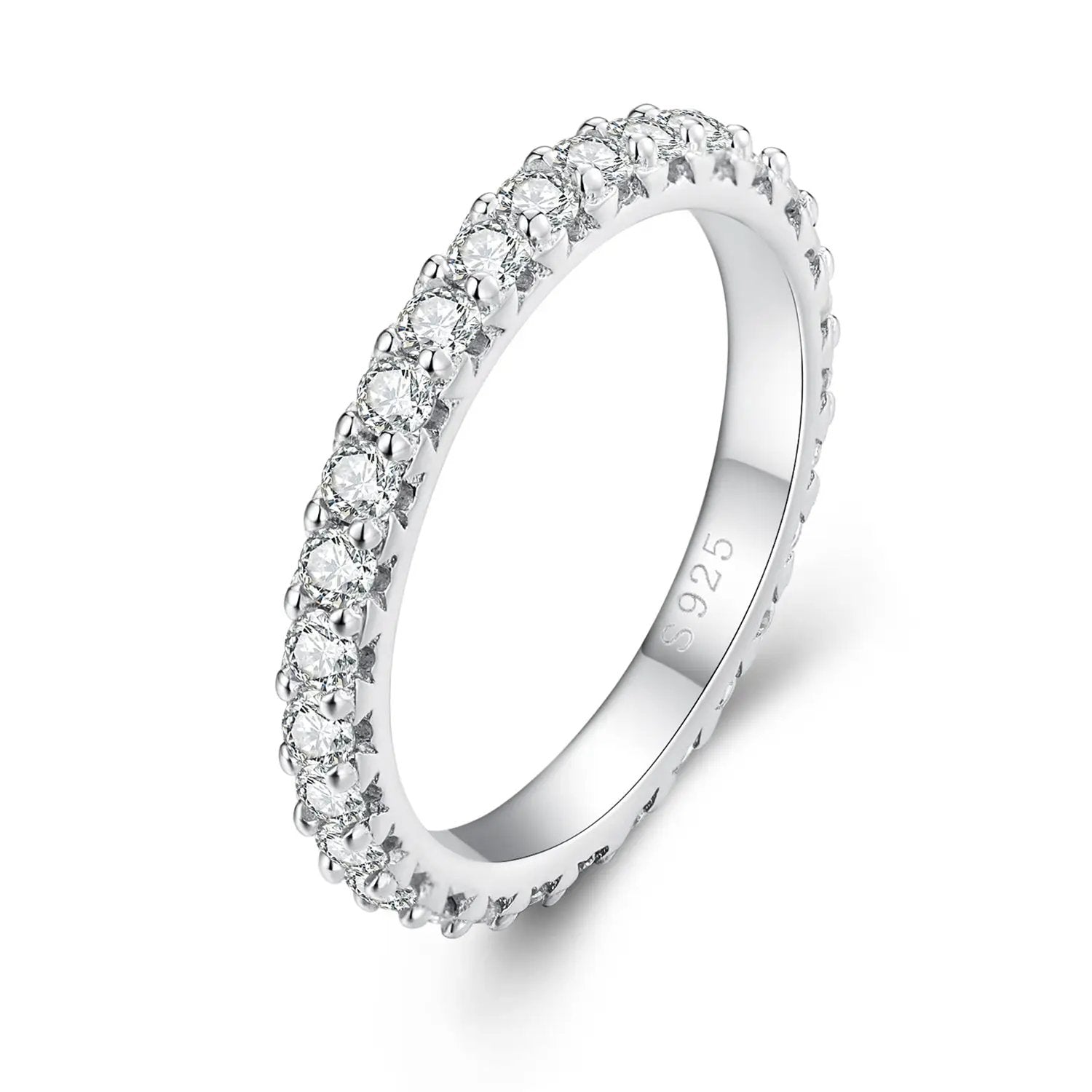 925 Sterling Silver Moissanite ring with 0.03ct stones around the band, size 6 on Tampa Home & Garden Store