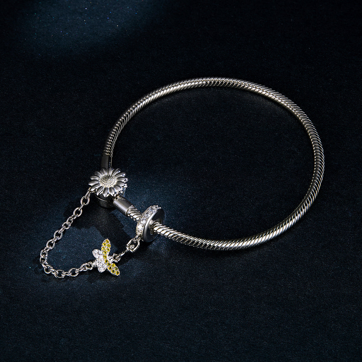 Bracelet 925 sterling silver adjustable 17cm with sunflower and butterfly charms by Bids.com on Tampa Home & Garden Store