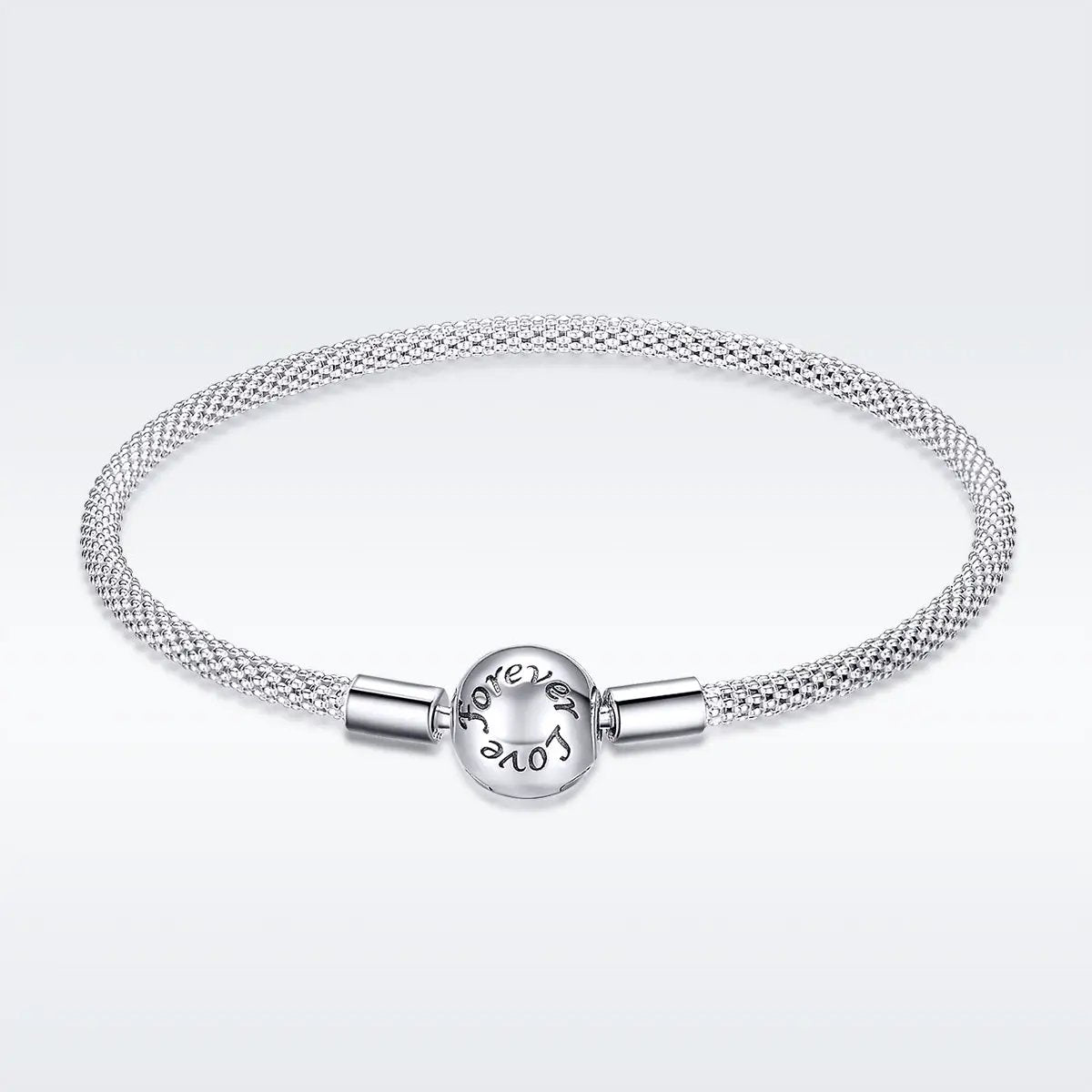 Bracelet 925 Sterling Silver SCB, 17 cm, mesh beaded band with round engraved disc clasp on Tampa Home & Garden Store