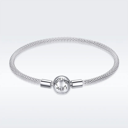 Bracelet 925 Sterling Silver SCB, 17 cm, mesh beaded band with round engraved disc clasp on Tampa Home & Garden Store