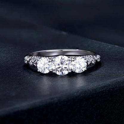 Three-stone moissanite pave ring in 925 sterling silver, size 6 for women by Bids.com on Tampa Home & Garden Store