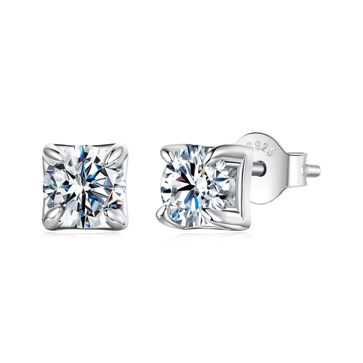 Sterling silver moissanite stud earrings, white gold plated, 0.5ct cushion setting, Bids.com on Tampa Home & Garden Store
