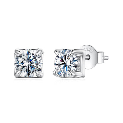 Sterling silver moissanite stud earrings, white gold plated, 0.5ct cushion setting, Bids.com on Tampa Home & Garden Store