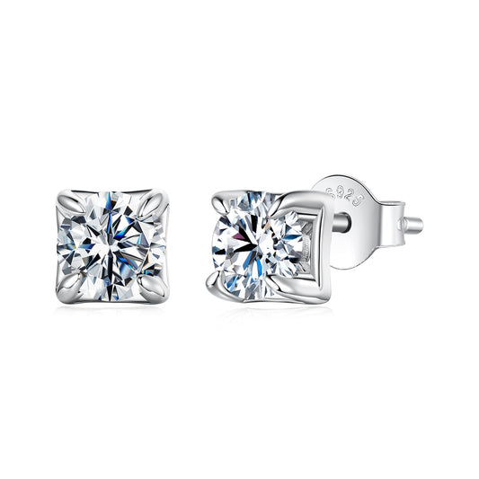 Sterling silver moissanite stud earrings, white gold plated, 0.5ct cushion setting, Bids.com on Tampa Home & Garden Store