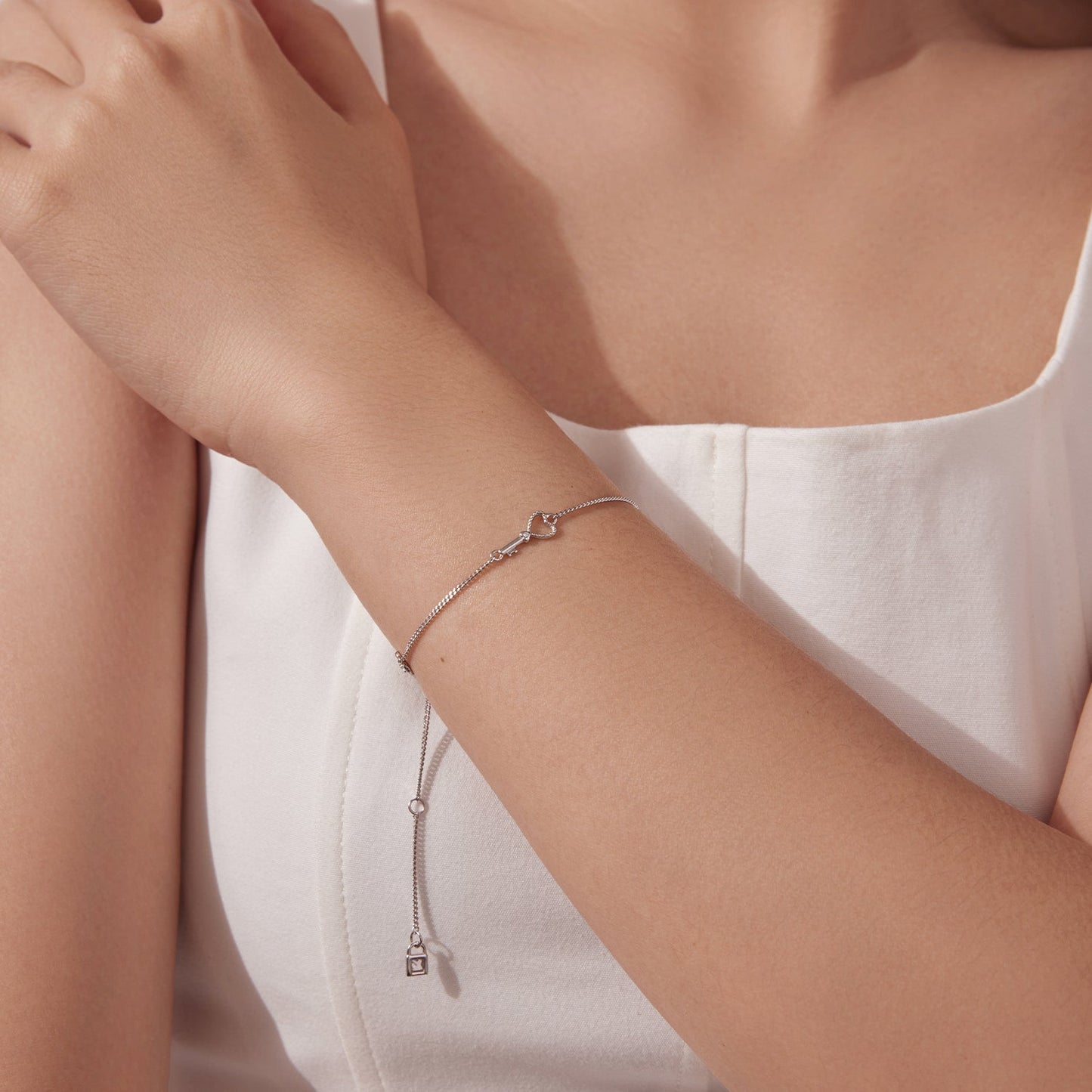 Bracelet 21cm pavé CZ, 925 sterling silver white gold plated, women's bracelet on Tampa Home & Garden Store