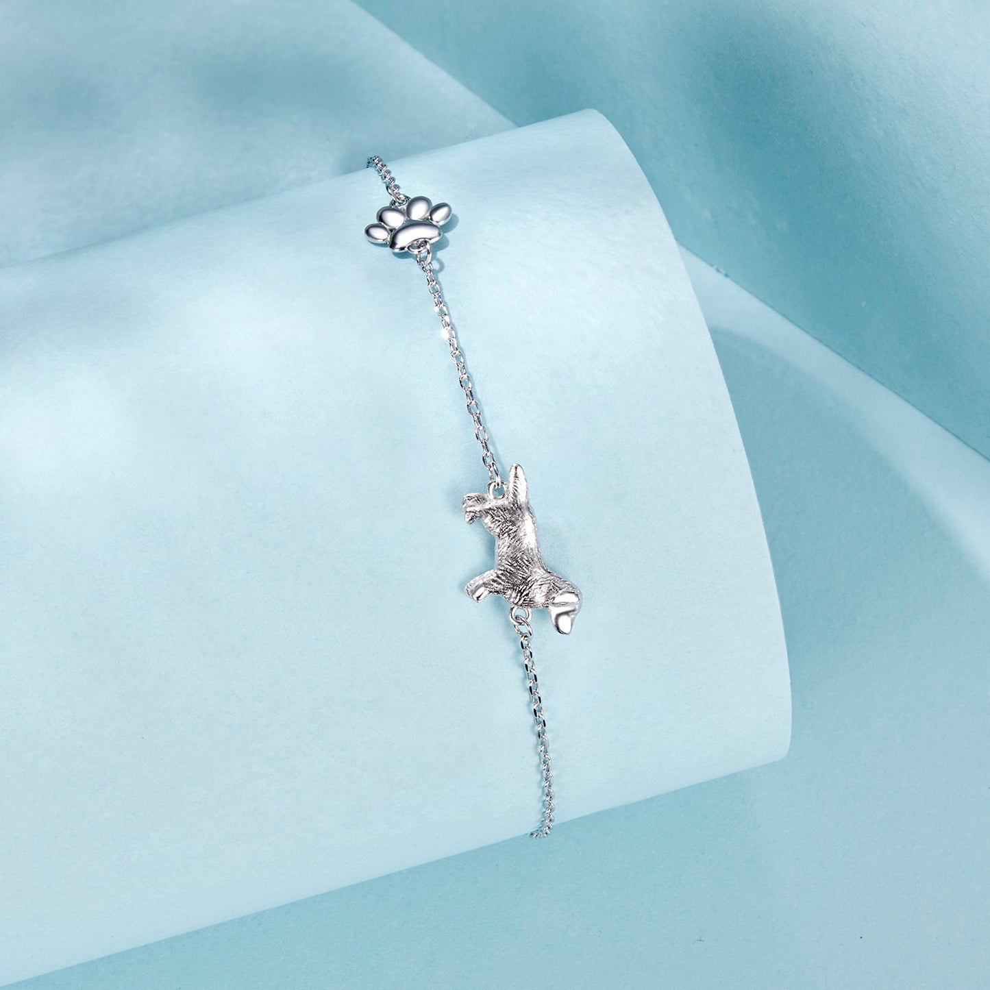 Bracelet 925 Sterling Silver & plated White Gold with dog charm, 15+6cm, Bids.com on Tampa Home & Garden Store