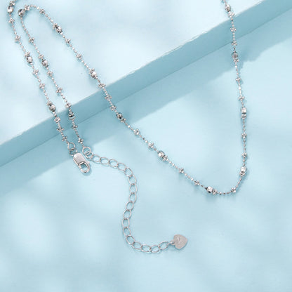 Necklace 925 Sterling Silver White Gold Plated bead-chain with faceted beads, 40+5cm on Tampa Home & Garden Store