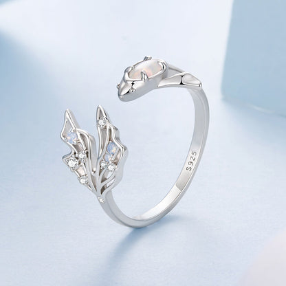 Ring 925 sterling silver white gold plated nano opal with CZ accents branch design on Tampa Home & Garden Store