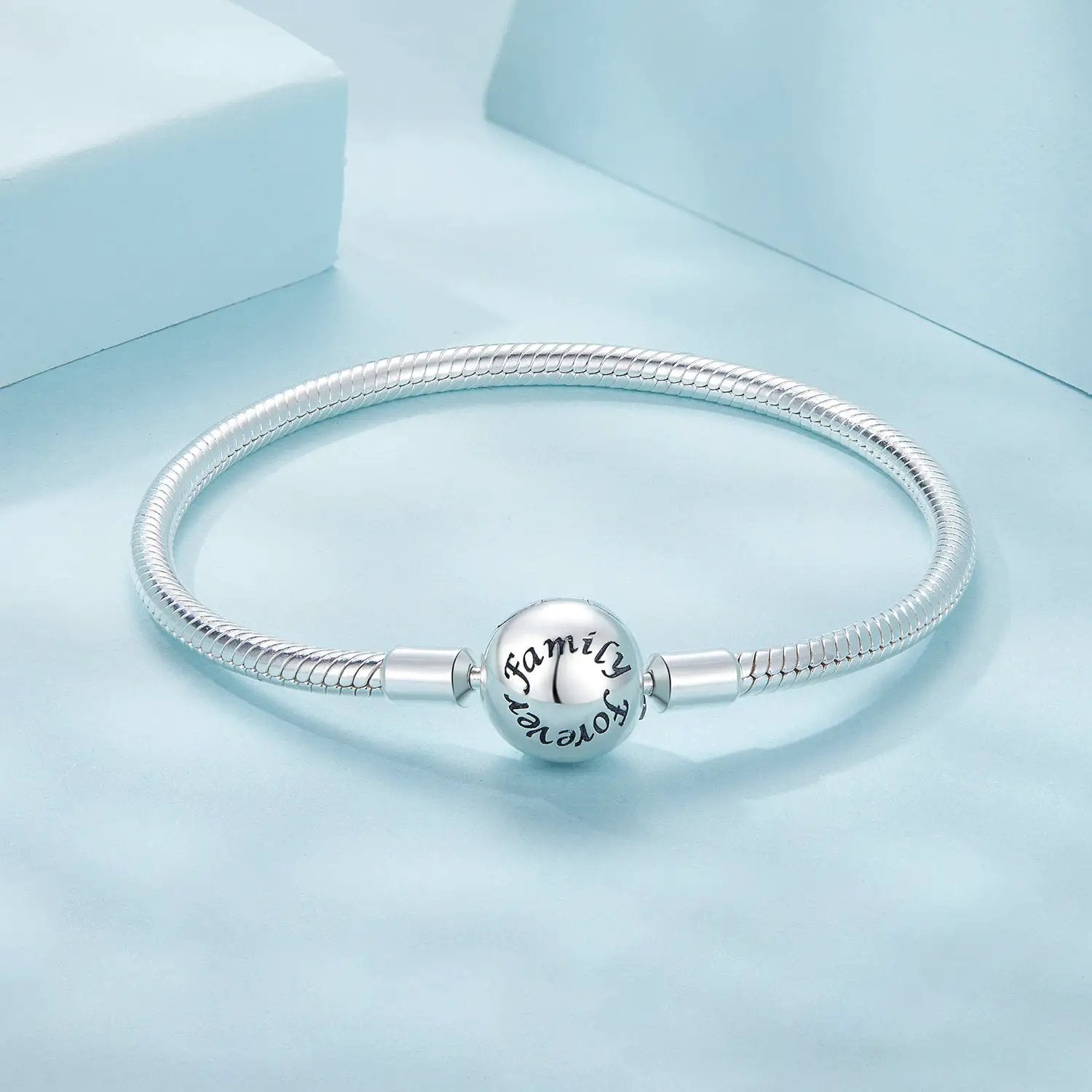 Bracelet 925 sterling silver oxidized finish with 14mm engraved bead family forever on Tampa Home & Garden Store