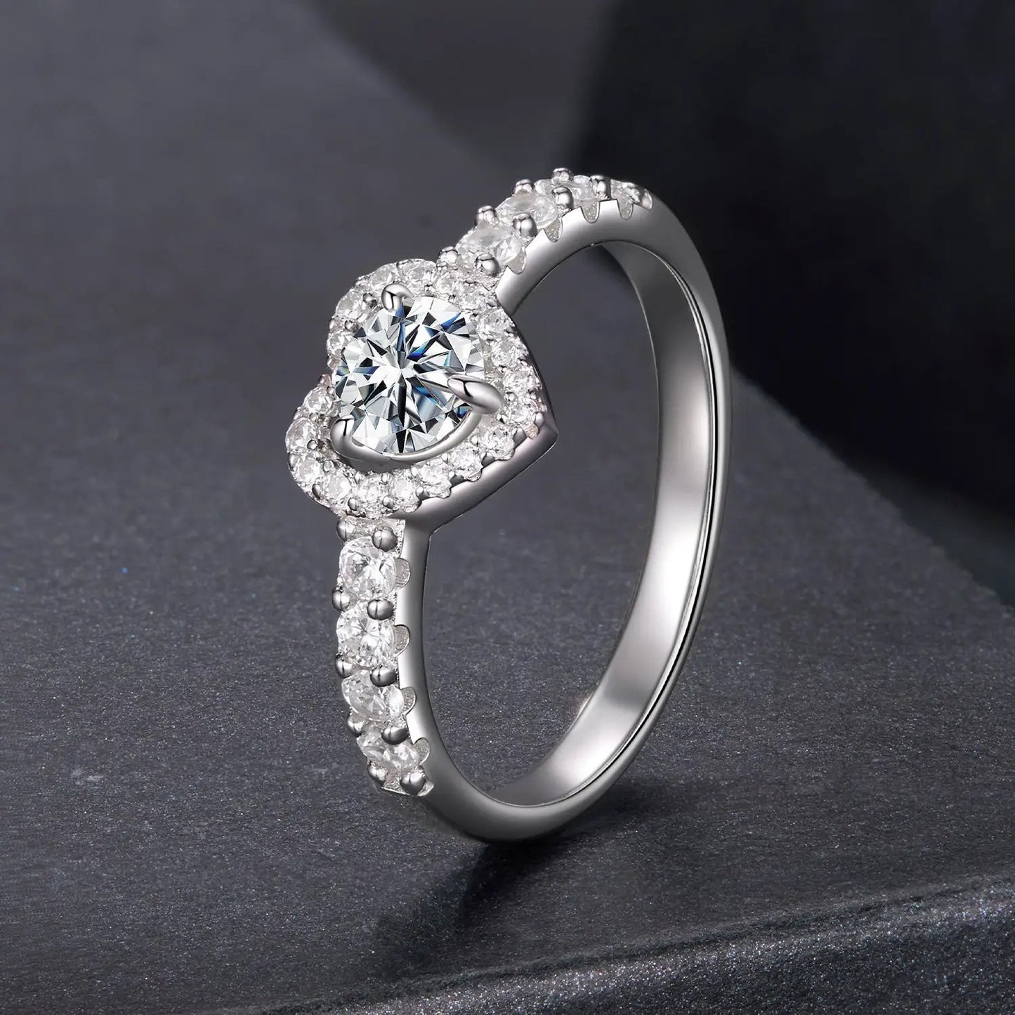 Ring 925 sterling silver moissanite heart with 0.5ct center and pavé halo size 6 Bids.com on Tampa Home & Garden Store