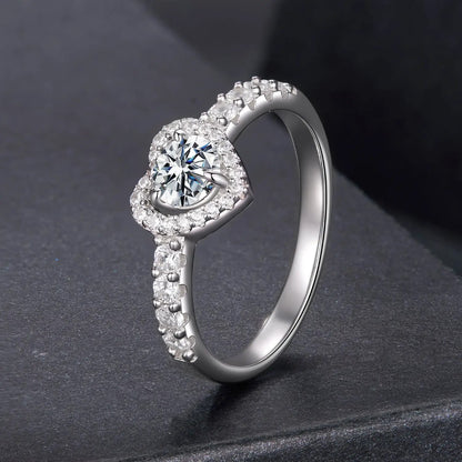 Ring 925 sterling silver moissanite heart with 0.5ct center and pavé halo size 6 Bids.com on Tampa Home & Garden Store