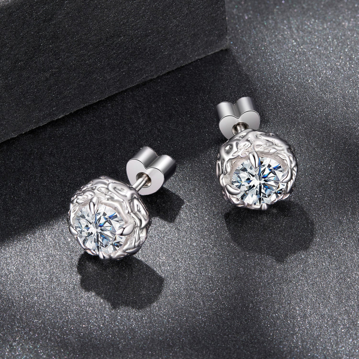 925 Sterling Silver Moissanite Earrings, 0.5ct round center stones in ornate filigree surround, pair on Tampa Home & Garden Store