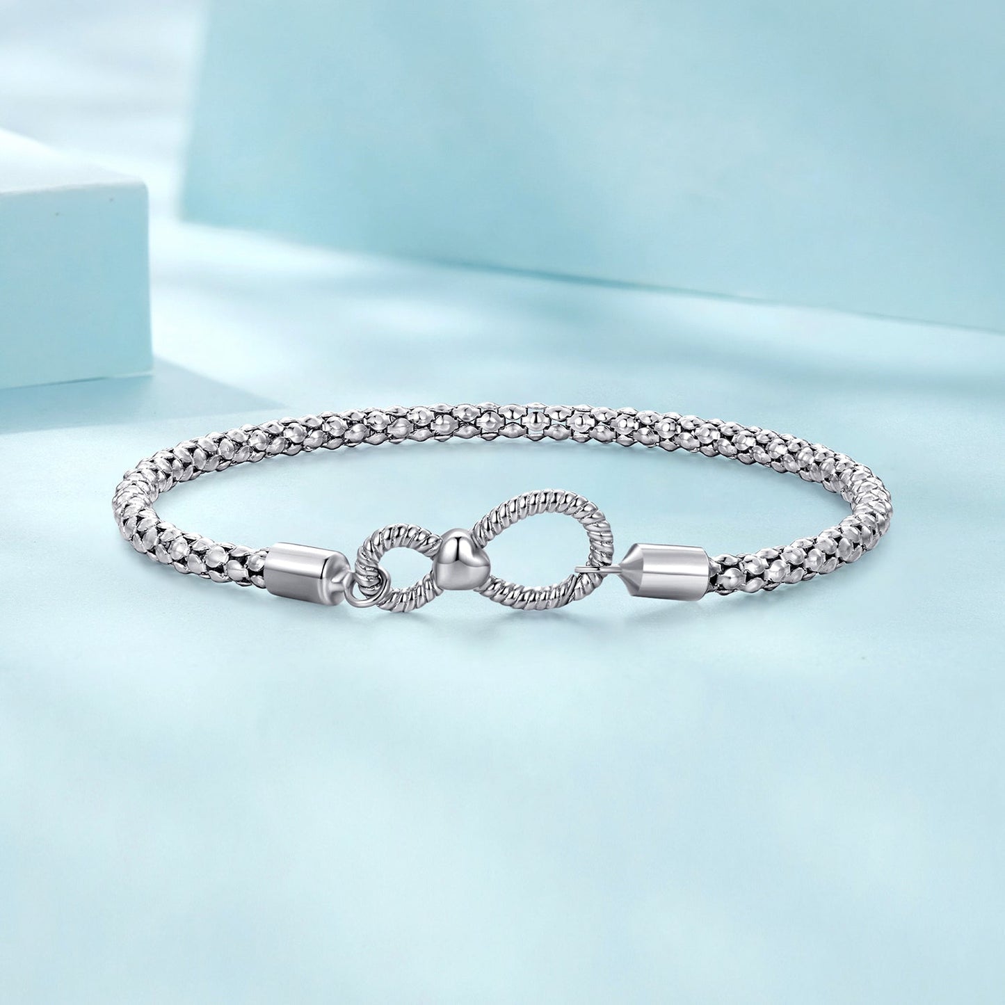 925 Sterling Silver Infinity Love Bracelet for Women size 17 with a polished curb-link chain on Tampa Home & Garden Store