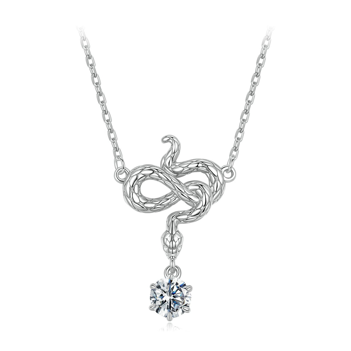 925 Sterling Silver Moissanite Necklace by Bids.com, CZ pavé setting, white gold snake knot pendant 0.50ct on Tampa Home & Garden Store
