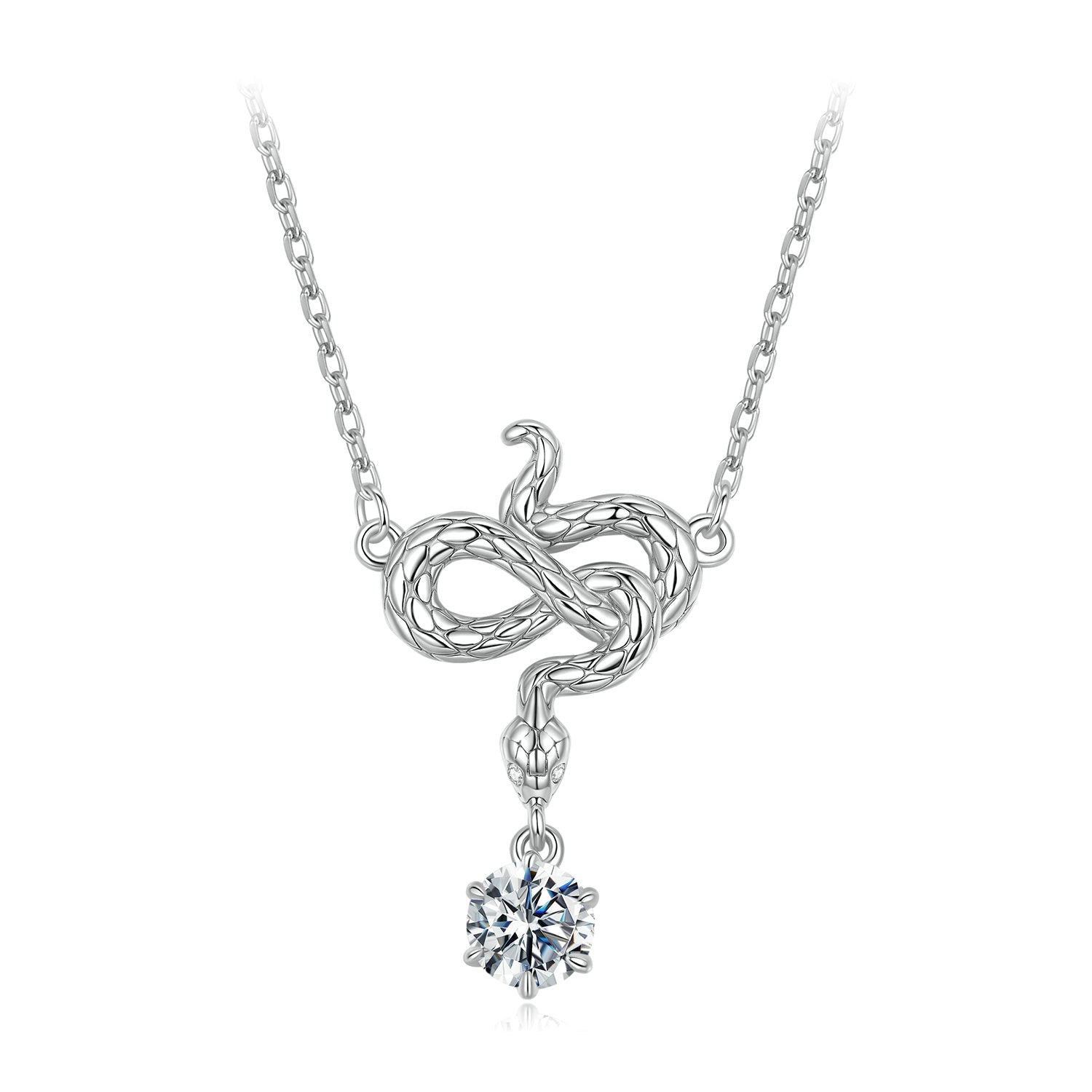 925 Sterling Silver Moissanite Necklace by Bids.com, CZ pavé setting, white gold snake knot pendant 0.50ct on Tampa Home & Garden Store
