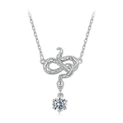 925 Sterling Silver Moissanite Necklace by Bids.com, CZ pavé setting, white gold snake knot pendant 0.50ct on Tampa Home & Garden Store