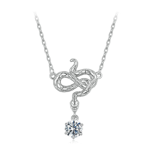 925 Sterling Silver Moissanite Necklace by Bids.com, CZ pavé setting, white gold snake knot pendant 0.50ct on Tampa Home & Garden Store