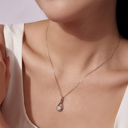925 Sterling Silver moissanite necklace with white gold plating, teardrop, 40+5cm on Tampa Home & Garden Store