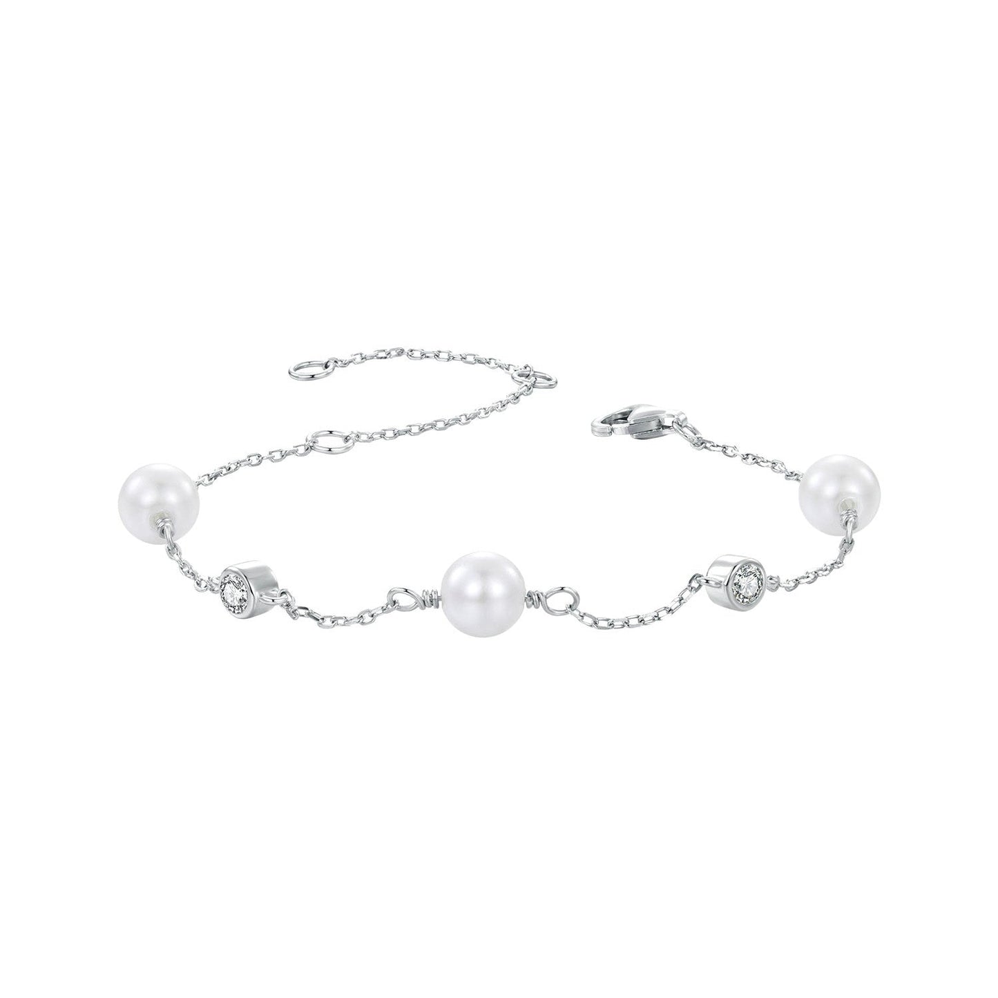 Bracelet 925 sterling silver with 3mm moissanite and shell pearl beads by Bids.com on Tampa Home & Garden Store
