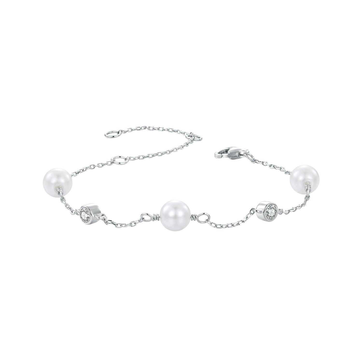 Bracelet 925 sterling silver with 3mm moissanite and shell pearl beads by Bids.com on Tampa Home & Garden Store