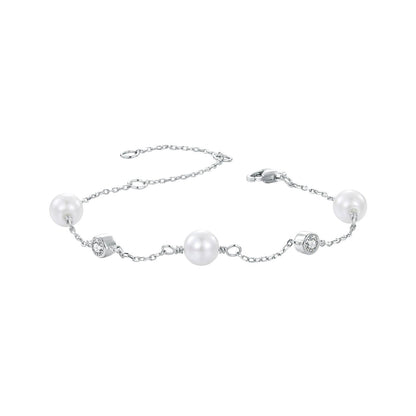 Bracelet 925 sterling silver with 3mm moissanite and shell pearl beads by Bids.com on Tampa Home & Garden Store