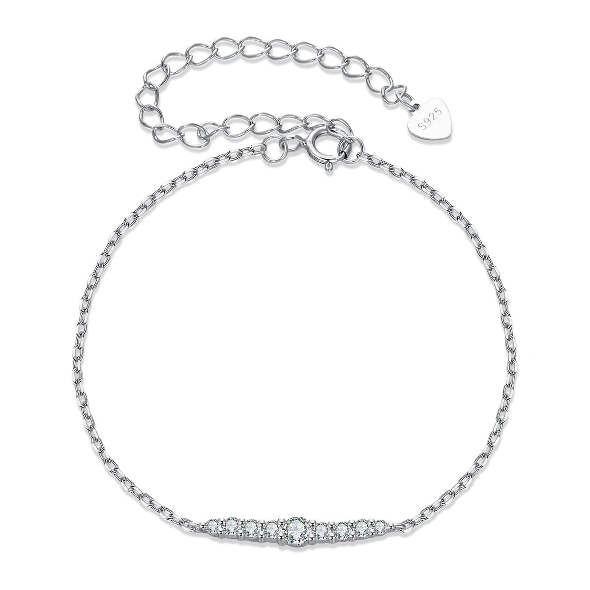 Bracelet 925 sterling silver moissanite with white gold plating, 15+6cm length, S925 tag on Tampa Home & Garden Store