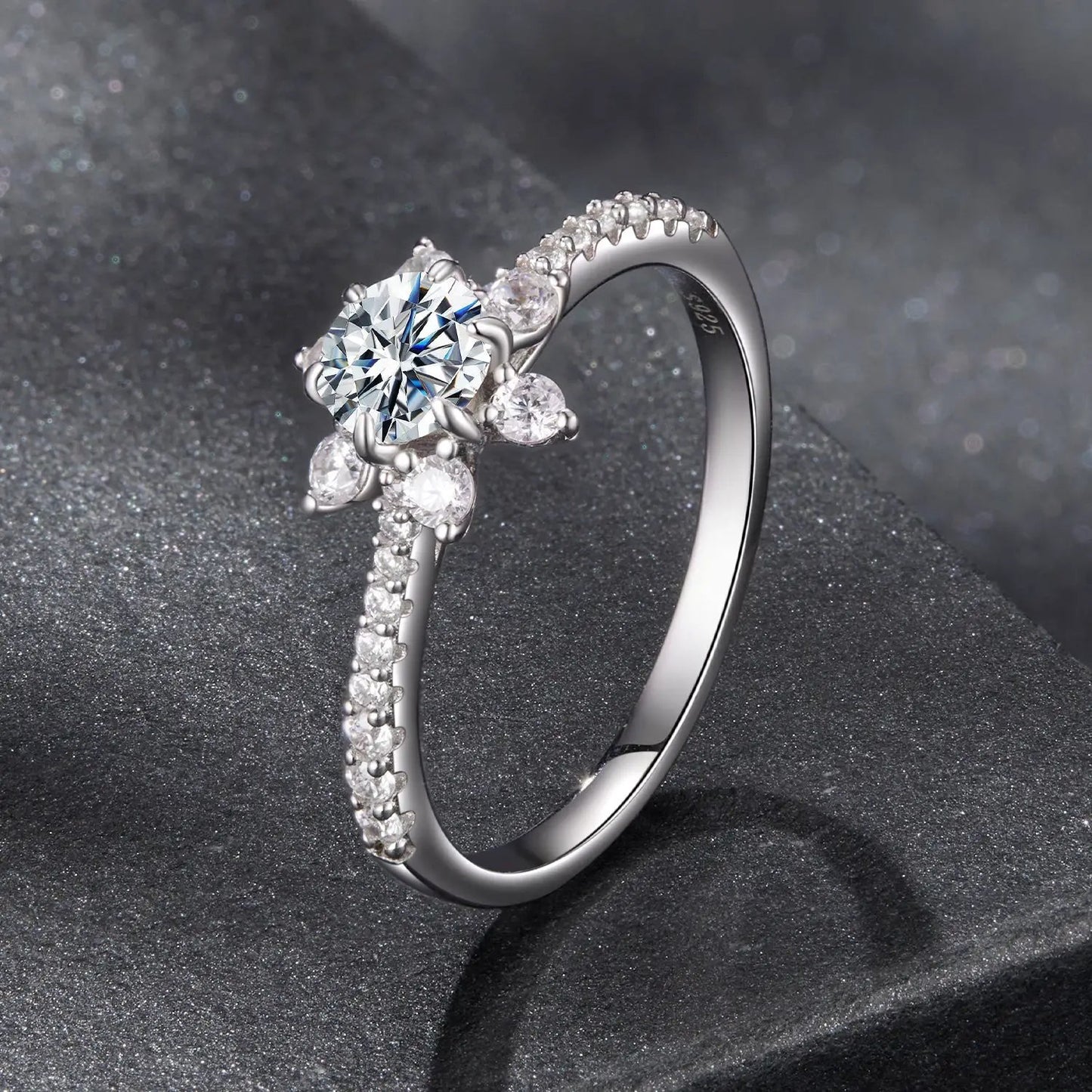 Pavé moissanite & CZ ring in 925 sterling silver, large center stone, size 6, Bids.com on Tampa Home & Garden Store