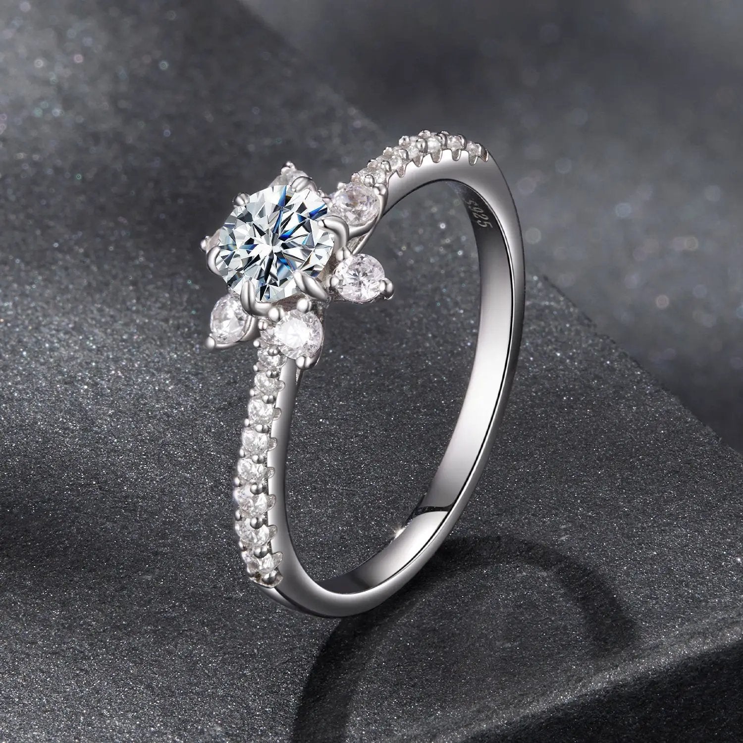Pavé moissanite & CZ ring in 925 sterling silver, large center stone, size 6, Bids.com on Tampa Home & Garden Store