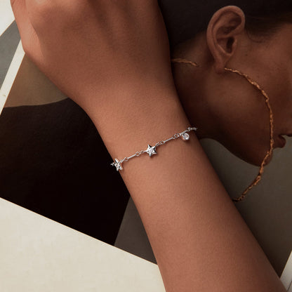 925 Sterling Silver White Gold Plated CZ Bracelet for Women with two star charms and a round CZ on Tampa Home & Garden Store