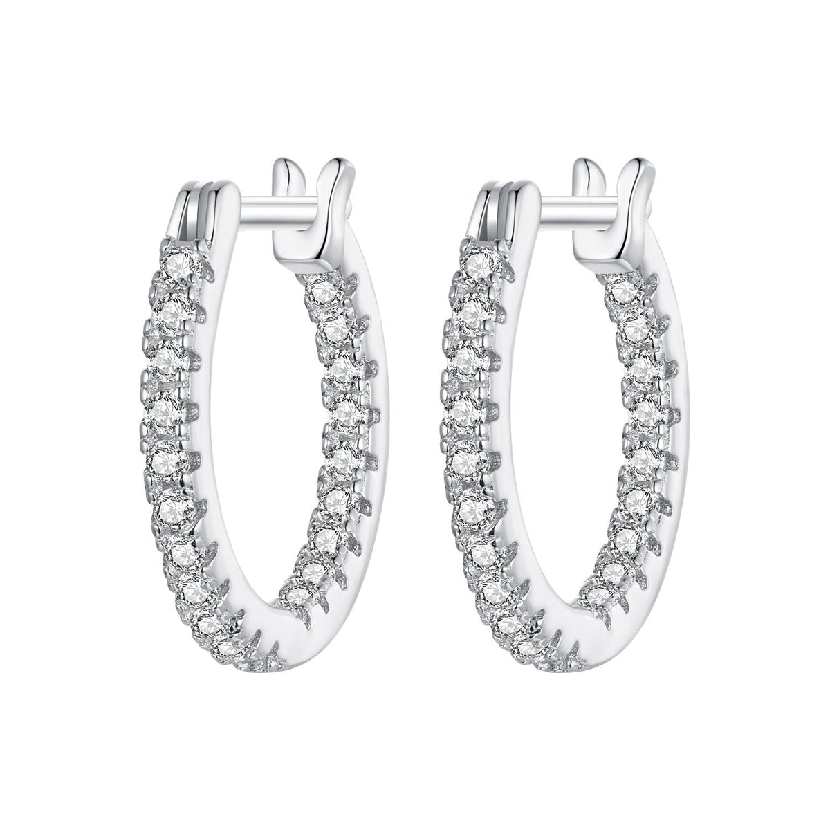 925 Sterling Silver hoop earrings with pave CZ stones, white metal finish on Tampa Home & Garden Store
