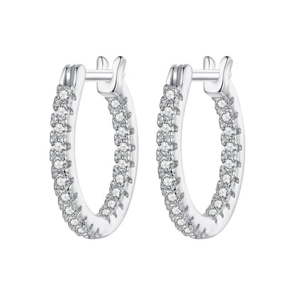 925 Sterling Silver hoop earrings with pave CZ stones, white metal finish on Tampa Home & Garden Store