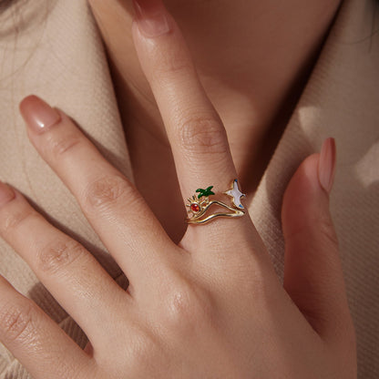 Ring by Bids.com, gold-plated 925 silver enamel sea scene with sun, palm and bird, CZ pavé on Tampa Home & Garden Store