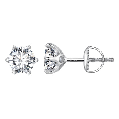 S925 sterling silver moissanite stud earrings, pair 2.00 ct, round stones, butterfly backs on Tampa Home & Garden Store