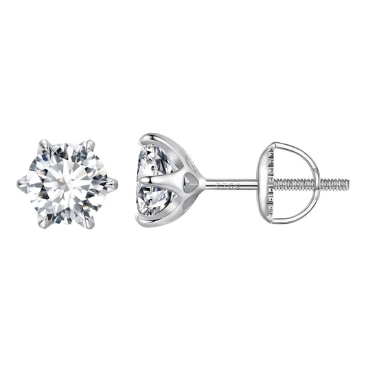 S925 sterling silver moissanite stud earrings, pair 2.00 ct, round stones, butterfly backs on Tampa Home & Garden Store