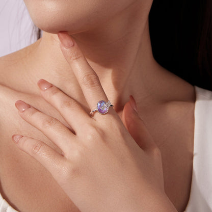 925 Sterling Silver Ring with purple nano opal, slim 0.15 cm band worn on finger on Tampa Home & Garden Store