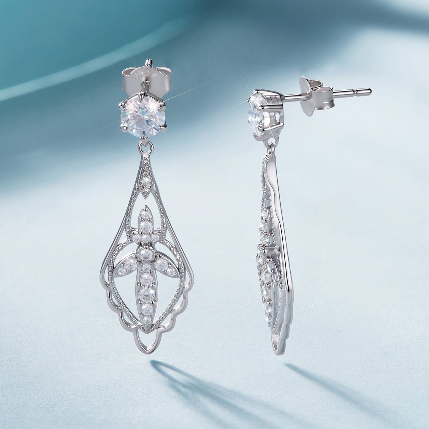 Pair of earrings 925 Sterling Silver moissanite 0.50ct with white gold plating, drop style, Bids.com on Tampa Home & Garden Store