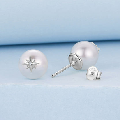 Earrings: 925 sterling silver studs with synthetic pearl and CZ starburst by Bids.com on Tampa Home & Garden Store