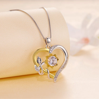 Necklace two-tone heart pendant in gold and silver with moissanite and pavé accents on chain on Tampa Home & Garden Store