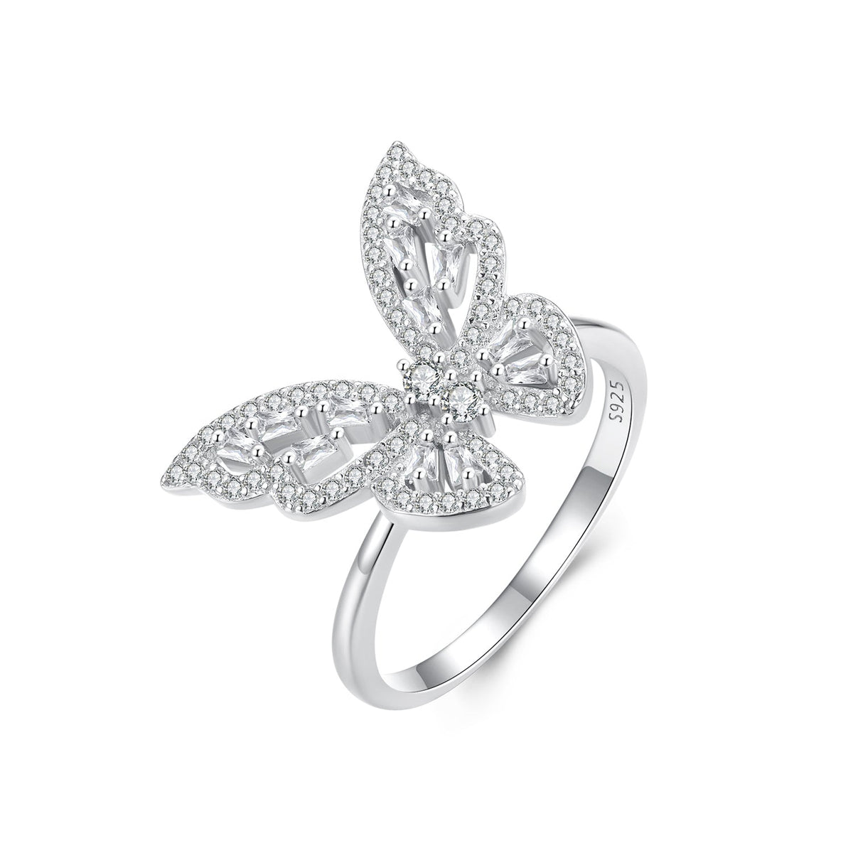 Butterfly ring 925 sterling silver with white gold plating, CZ pavé wings, size 7, Bids.com on Tampa Home & Garden Store